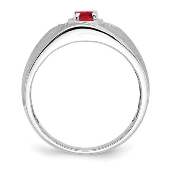 14k White Gold Oval Ruby and Diamond Mens Ring - Picture 2 of 8